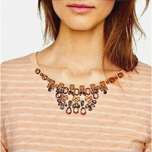 J Crew Jeweled Gem Stone Round Neck Peach and White Striped Painter Tee XS